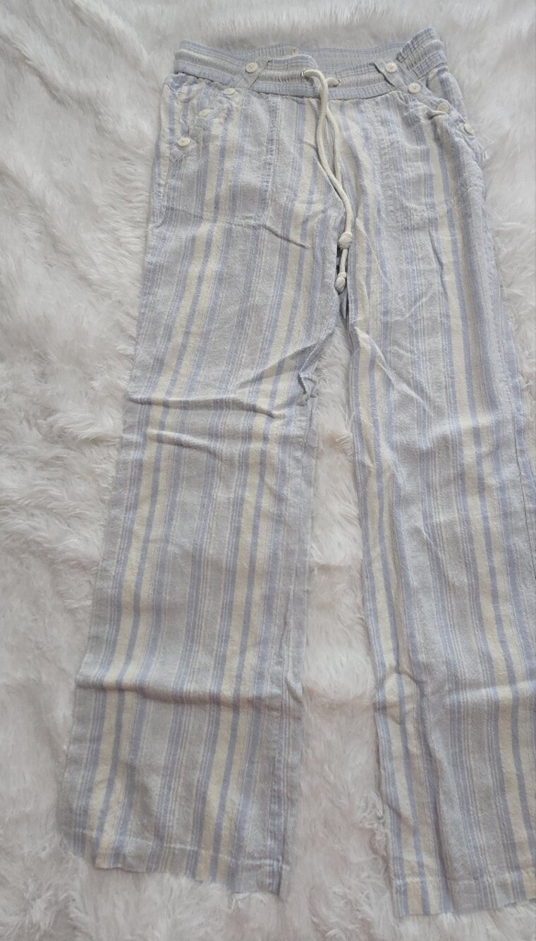 Jolt Cream and Light Blue Striped Wide-Leg Pants